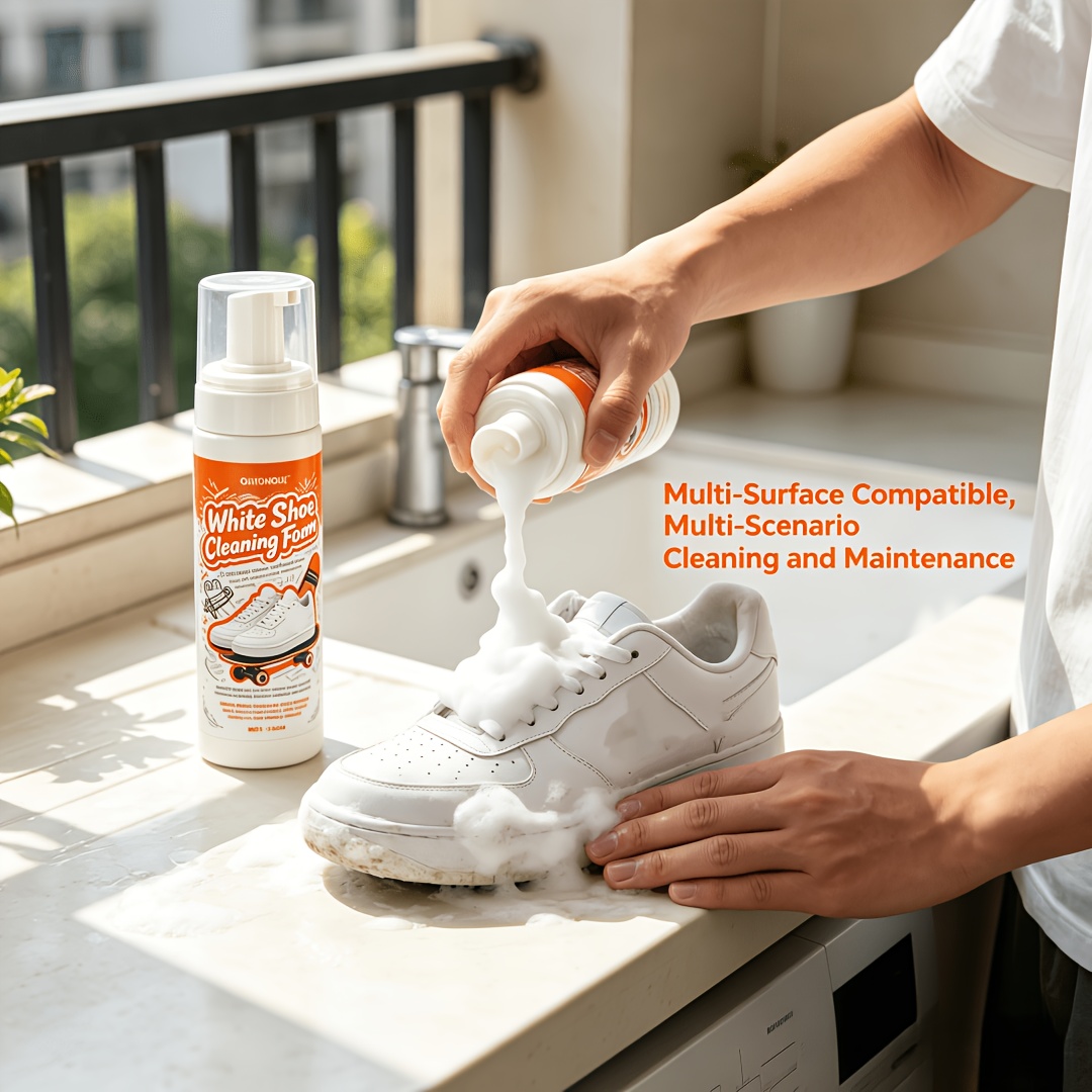 Sneaker Leather Care - منظف أحذية أبيض محمول بدون شطف،